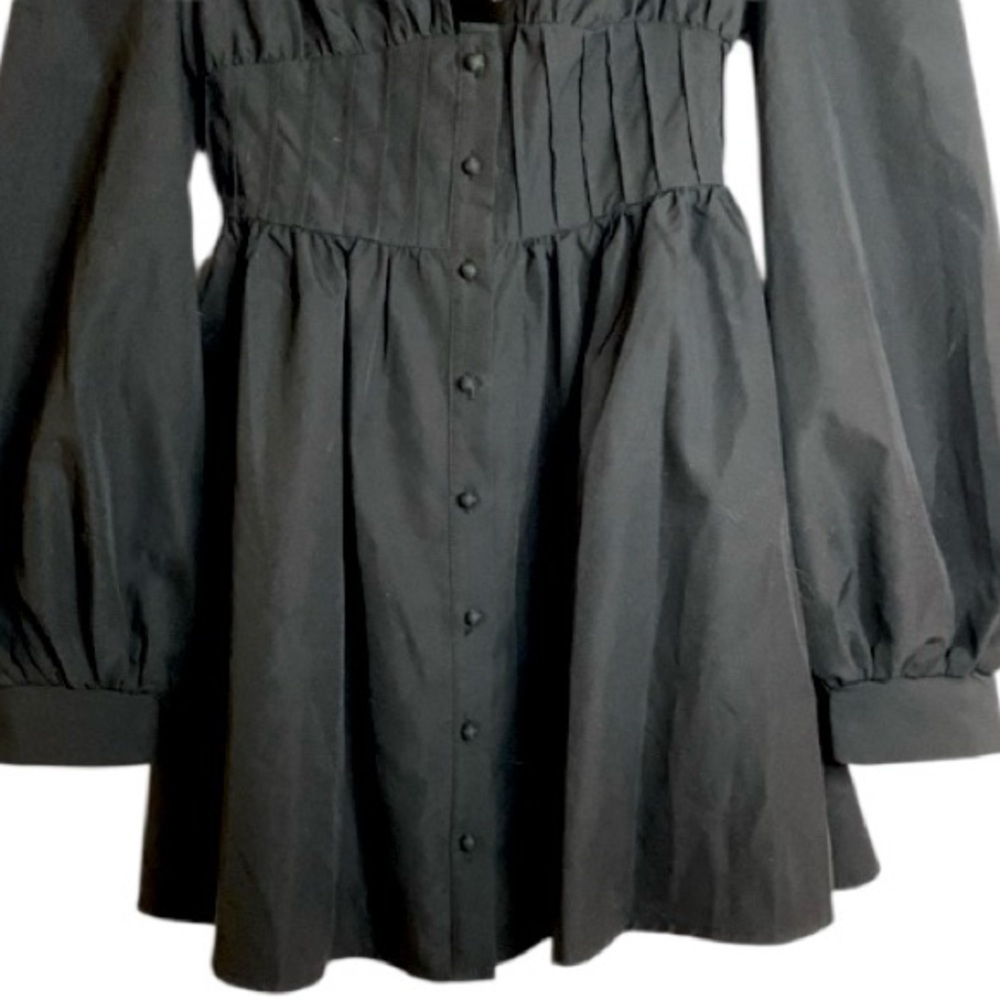 Victorian Goth Dress Empire Waist Button Front Puff Sleeve Witchy Dark Mori L - Picture 3 of 8